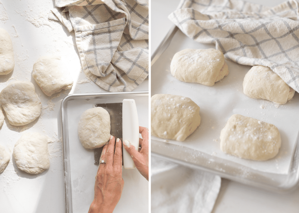 hands making Ciabatta Buns dough