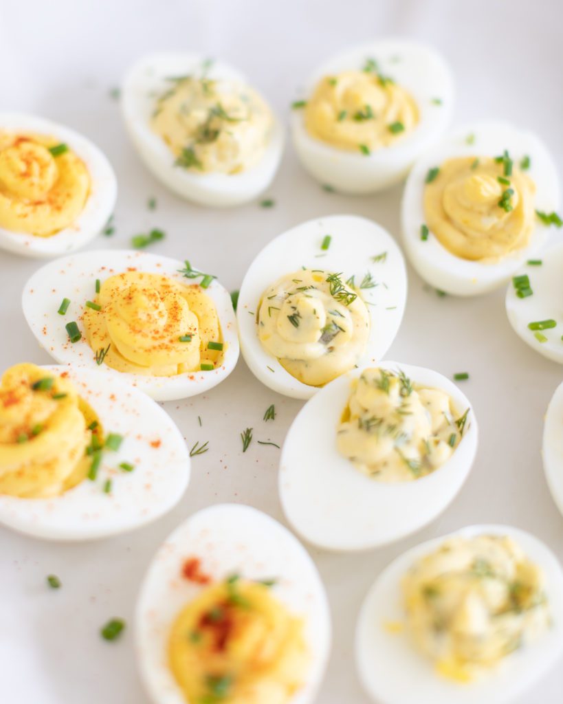close up of homemade deviled eggs
