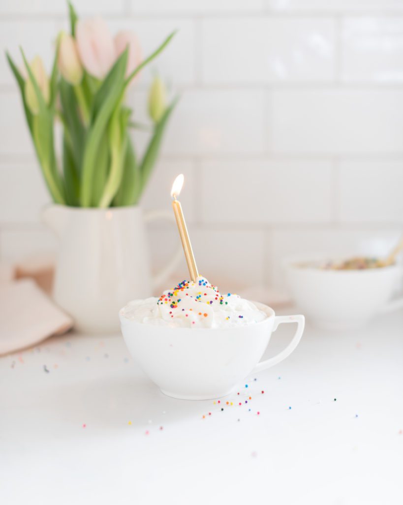 birthday cake in mug candle