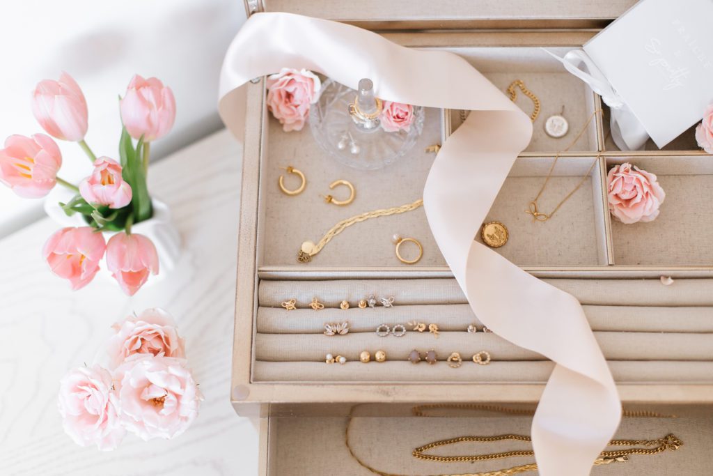 so pretty cara cotter Mother's Day collection in a jewellery box with pink flowers