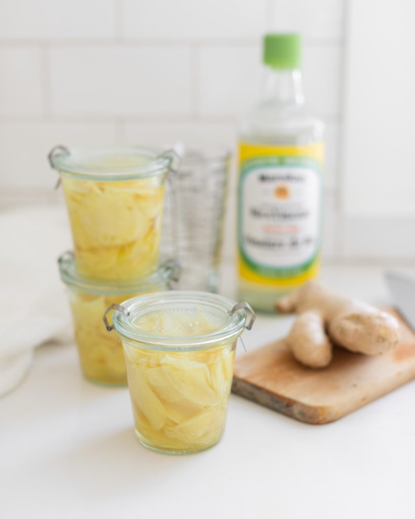 pickled ginger in glass jars