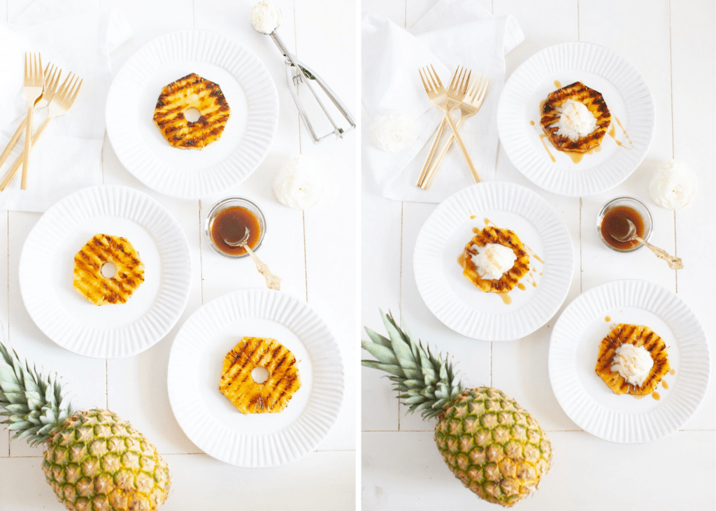 Rum Soaked Grilled Pineapple with ice cream