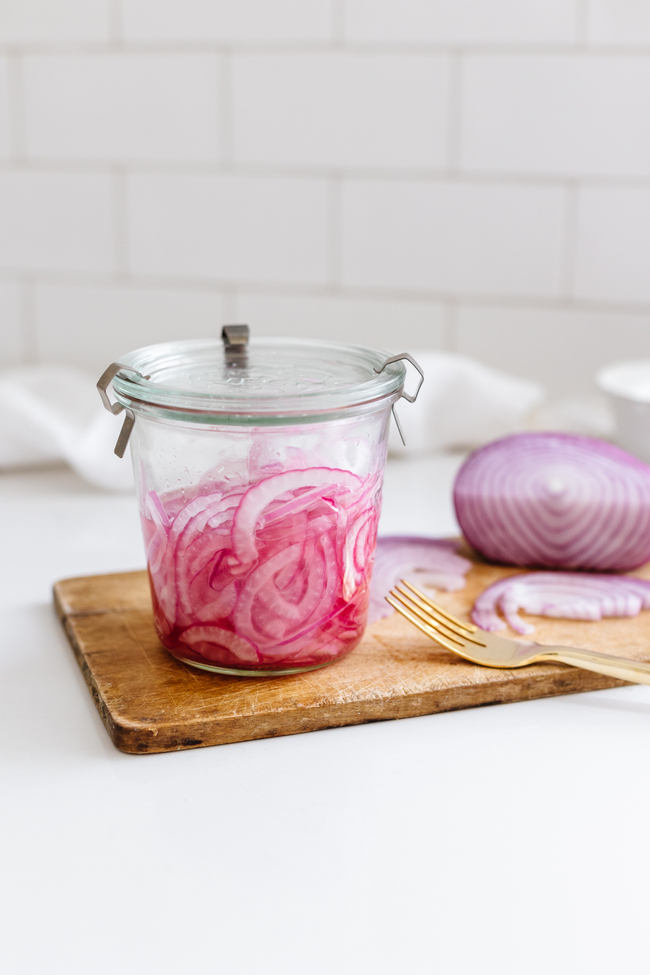 quick pickled red onion in a jar