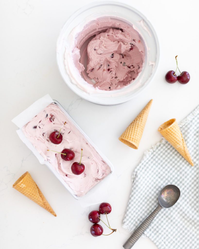 ingredients to make homemade vanilla cherry ice cream