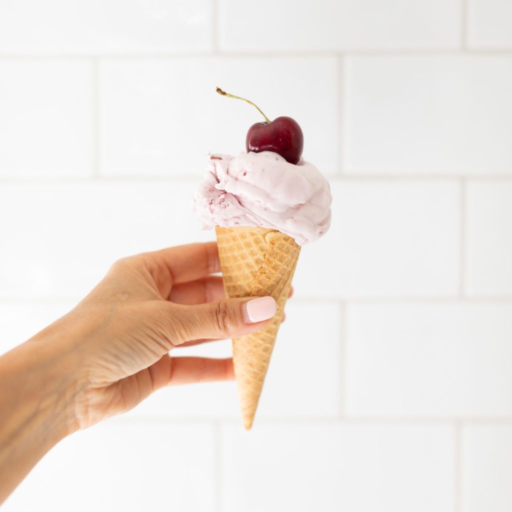 vanilla cherry ice cream cone