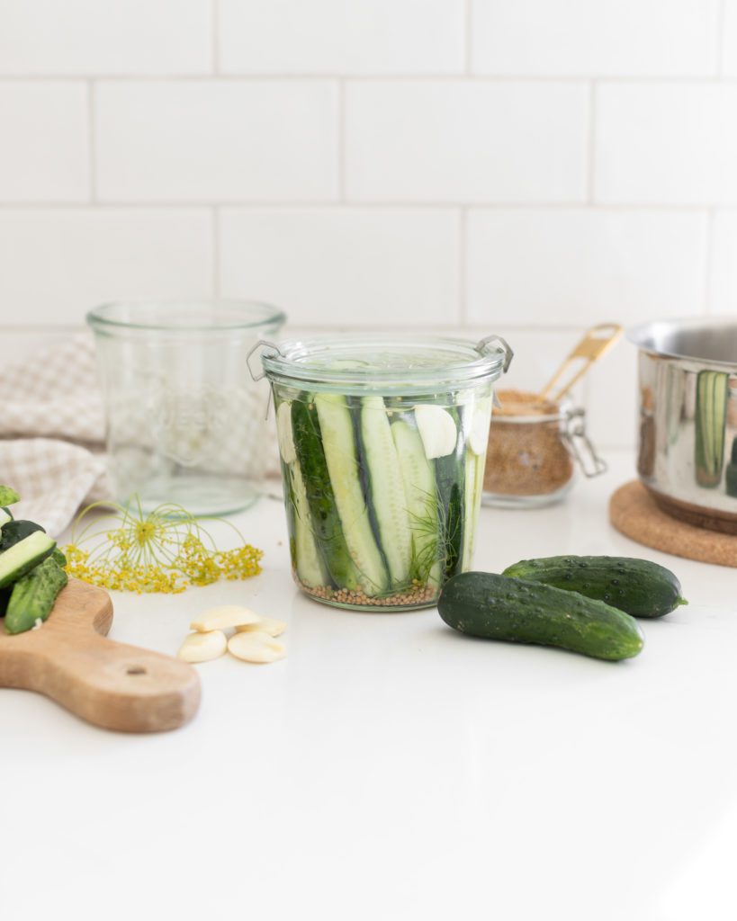 Quick Dill Pickles in jars