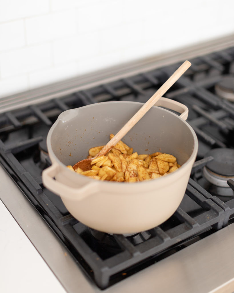 apple pie filling in a pot on stove