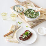 feta salsa by Fraiche Living in a small bowl and also on sliced steak