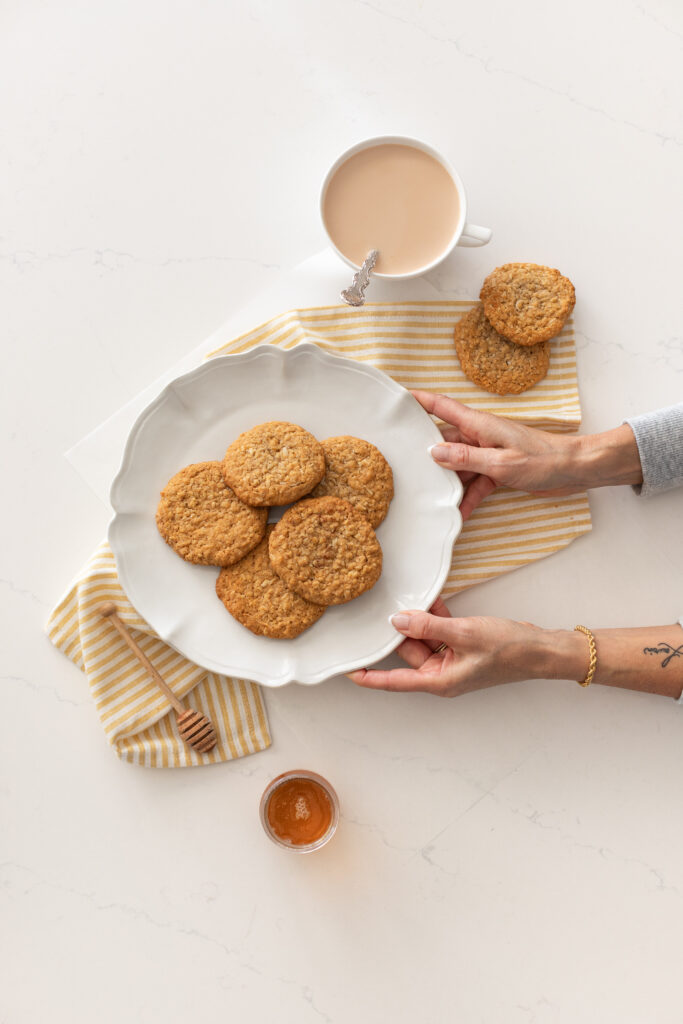 Honey oatmeal cookies on a plate