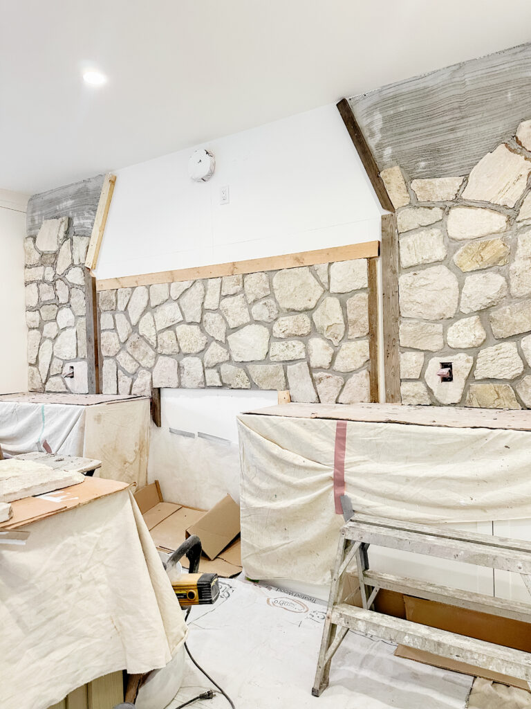 Process of installing French Country Stone Kitchen Backsplash
