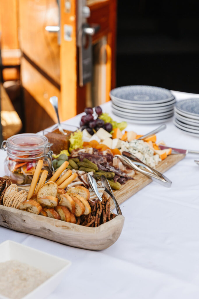 Charcuterie table set up outside the cabin in Jasper National Park.