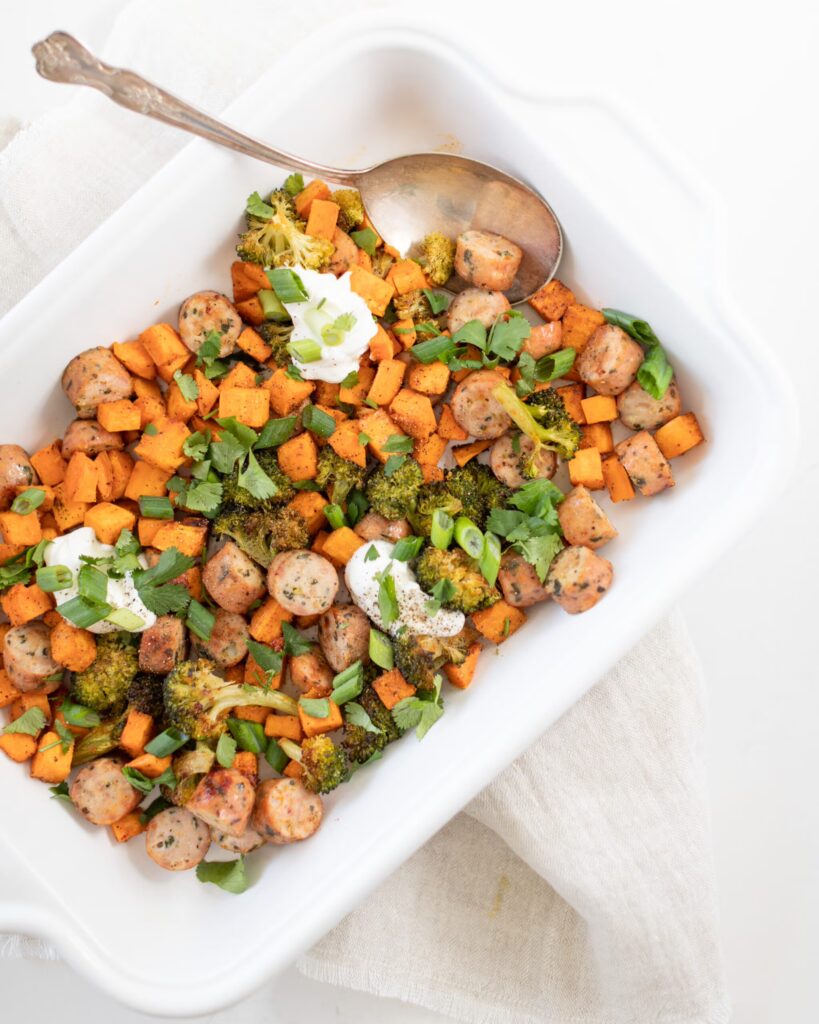 Chicken sausage sheetpan dinner