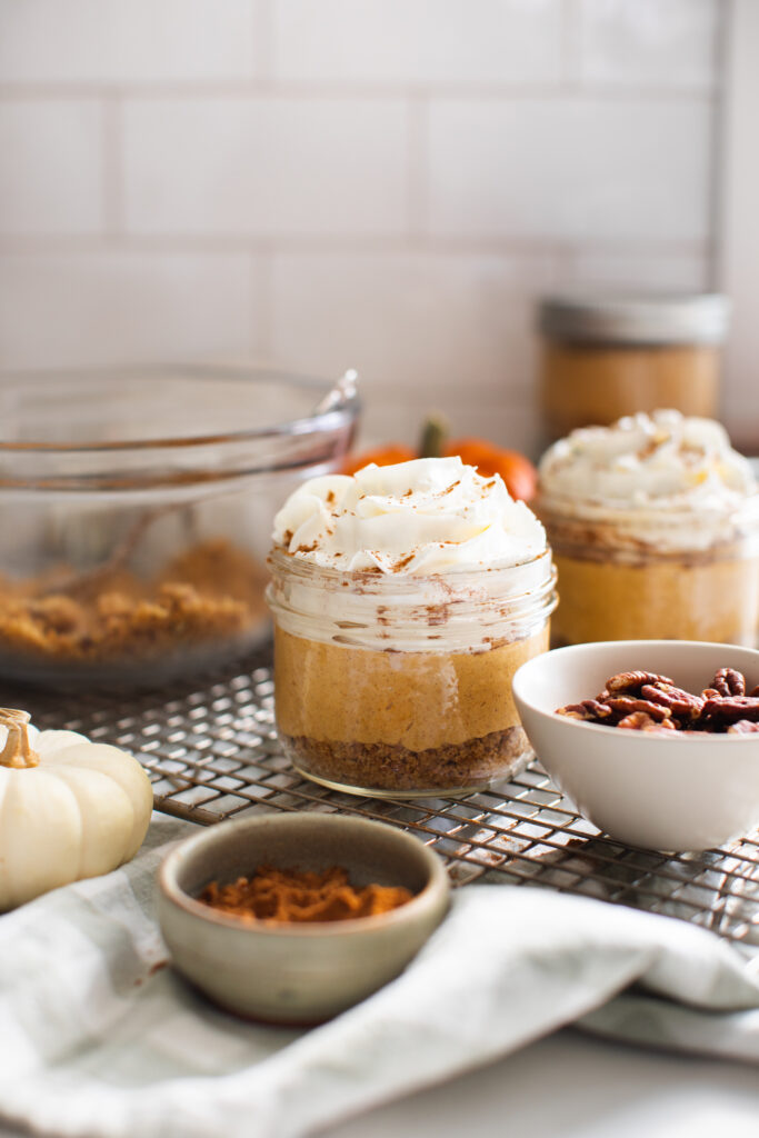 No-Bake Pumpkin Pie Cheesecake Jars with graham cracker crust