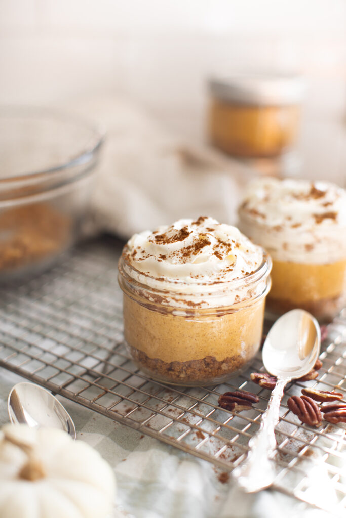 No-Bake Pumpkin Pie Cheesecake Jars with graham cracker crust