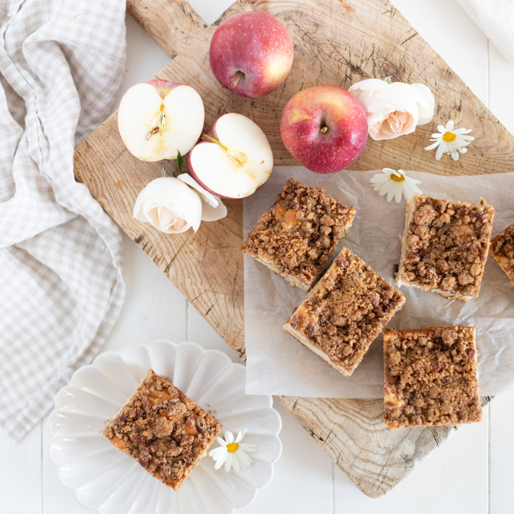 Apple Yogurt Coffee Cake on wooden board