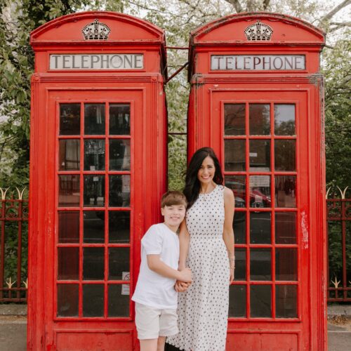 Tori and Max in front of iconic London Photo Booth